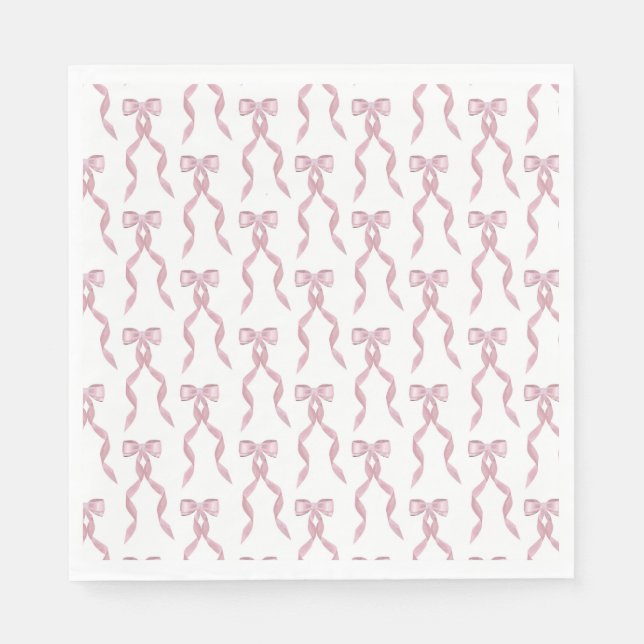 Fancy Watercolor Pink Bow Pattern Napkin (Front)