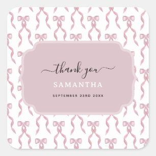 Fancy Watercolor Pink Bow Pattern Square Sticker