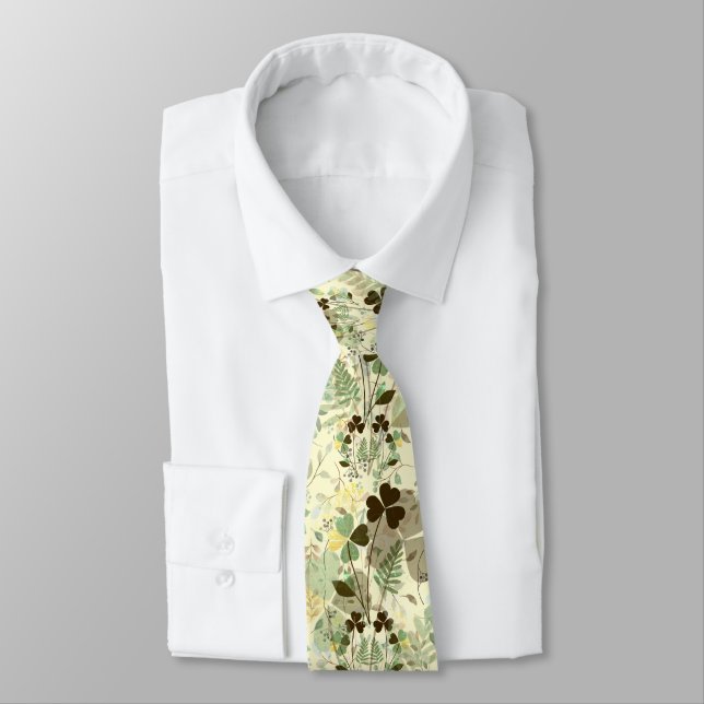Fancy Watercolor Shamrock Pattern Tie (Tied)