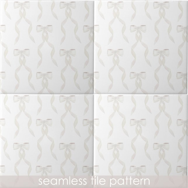 Fancy Watercolor White Bow Pattern Gender Neutral Ceramic Tile (Fancy Watercolor White Bow Pattern Gender Neutral Ceramic Tile)