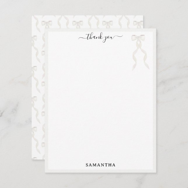 Fancy Watercolor White Bow Personalised Thank You Card (Front/Back)