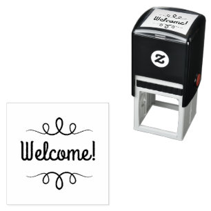Fancy Welcome Text with Flourishes Self-inking Stamp