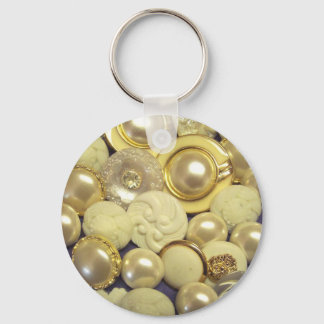 Fancy White Button Collage Key Ring