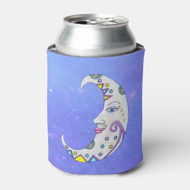 Fancy White Crescent Moon Colourful Shapes Purple Can Cooler (Can Front)