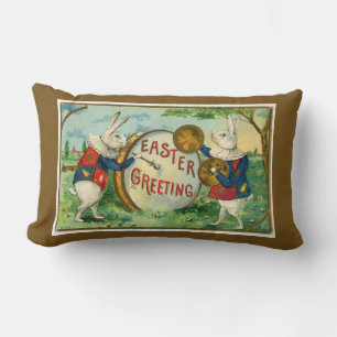 Fancy White Easter Bunnies Dark Brown Reversible Lumbar Cushion