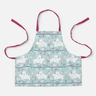 Fancy White Elephants on Parade Pattern Apron