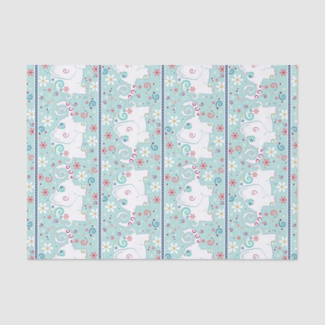 Fancy White Elephants on Parade Tissue Paper (Front)