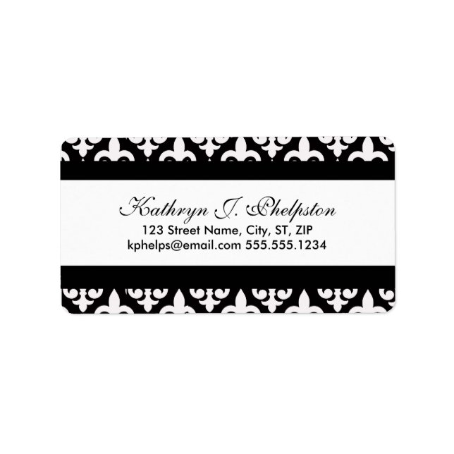 Fancy White Fleur-de-lis Personalised Address Label (Front)