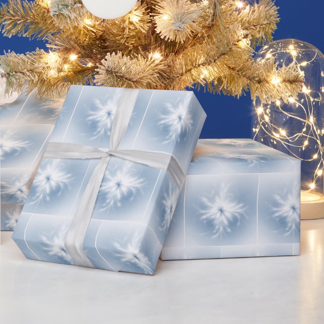 Fancy White Fractal Snowflakes Wrapping Paper (Holidays)