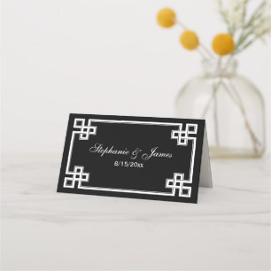 Fancy White Greek Key Frame Escort Cards Black