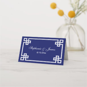 Fancy White Greek Key Frame Escort Cards Navy