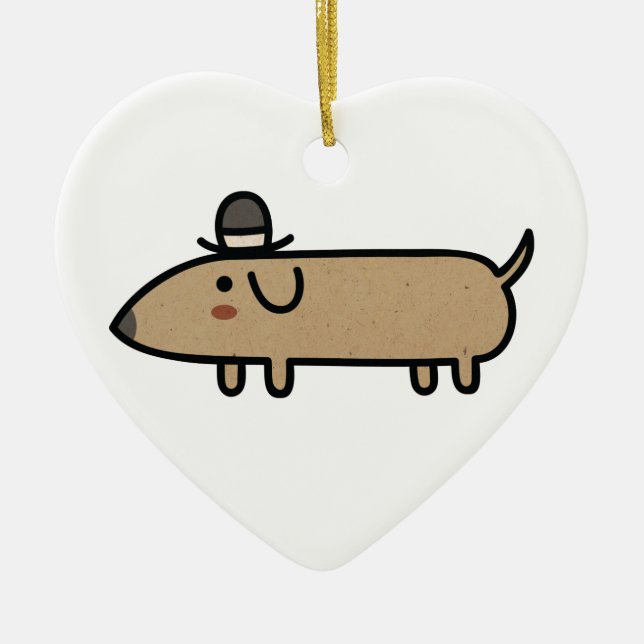 Fancy Wiener Dog with Hat Ceramic Ornament (Front)