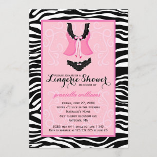 Fancy Wild Pink Zebra Lingerie Shower Bachelorette Invitation