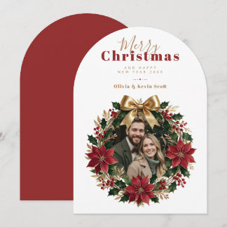 Fancy Winter Botanical Holiday Photo Wreath TMF26 Card