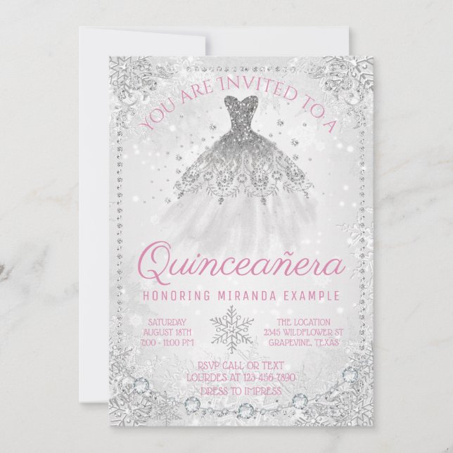 Fancy Winter Wonderland Snowflake Quinceanera Invitation (Front)