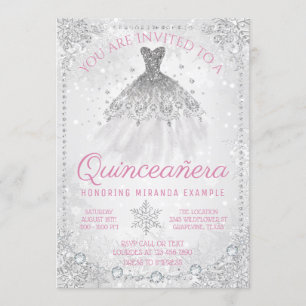 Fancy Winter Wonderland Snowflake Quinceanera Invitation