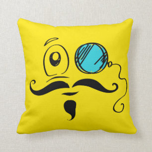 Fancy Yellow Face with Monocle and Moustache Cushion