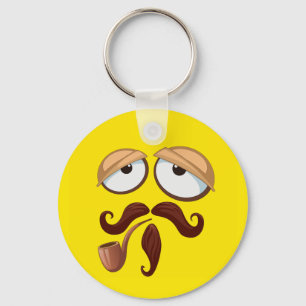 Fancy Yellow Face with Pipe and Moustache Key Ring