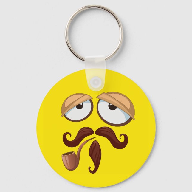 Fancy Yellow Face with Pipe and Moustache Key Ring (Front)