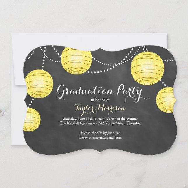 Fancy Yellow Party Lanterns Graduation Invitation (Front)