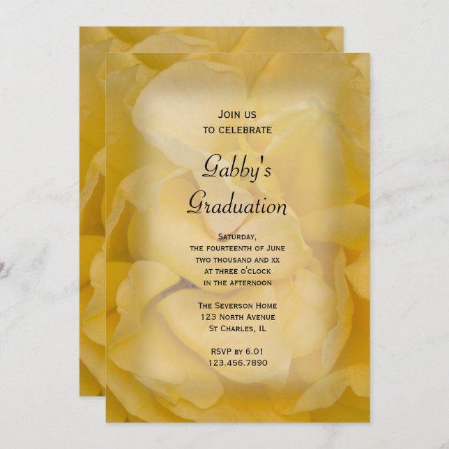 Fancy Yellow Rose Graduation Party Invitation (Front/Back)