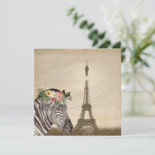 Fancy Zebra & Eiffel Tower Flat Greeting Card