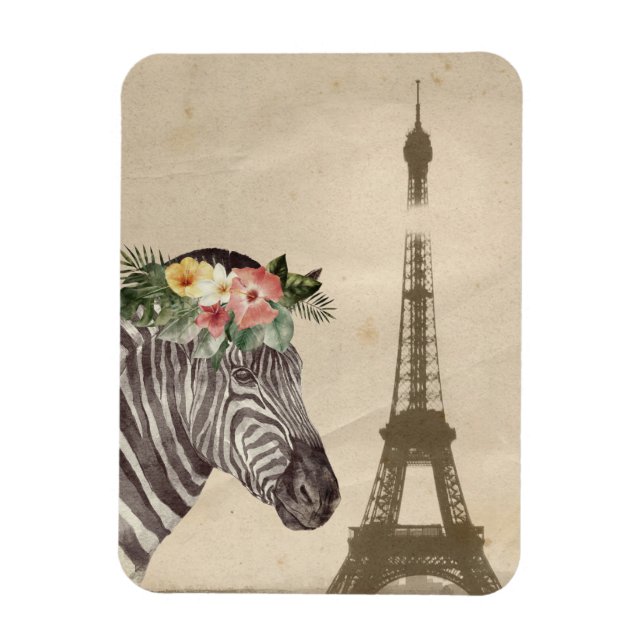 Fancy Zebra & Eiffel Tower Magnet (Vertical)