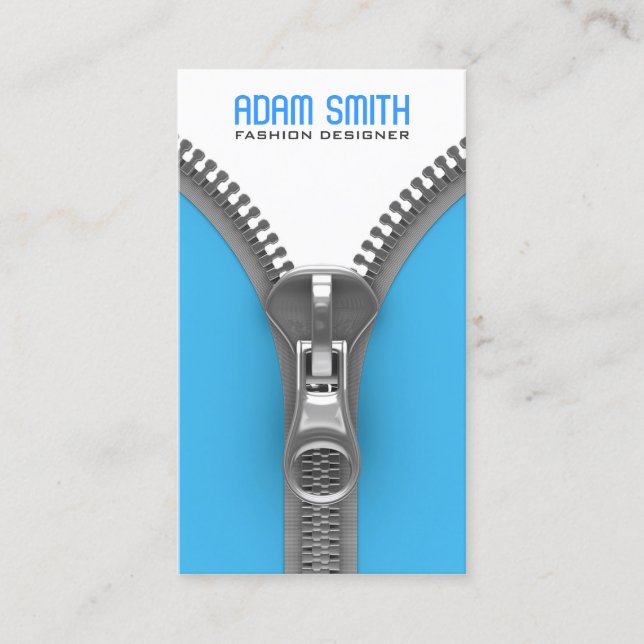 Fancy Zipper Elegant Fashion Designer Modern Blue Business Card (Front)