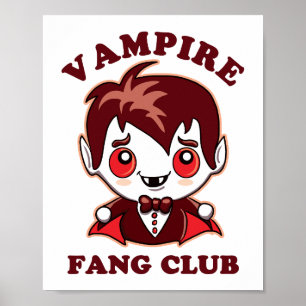 Fang Club   Funny Pun And Cute Vampire Poster