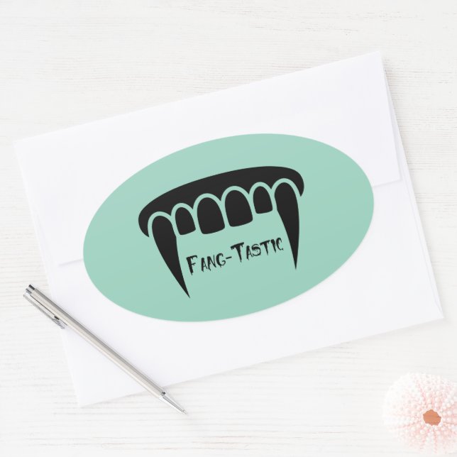 Fang-Tastic Fangs | Black Version  Oval Sticker (Envelope)
