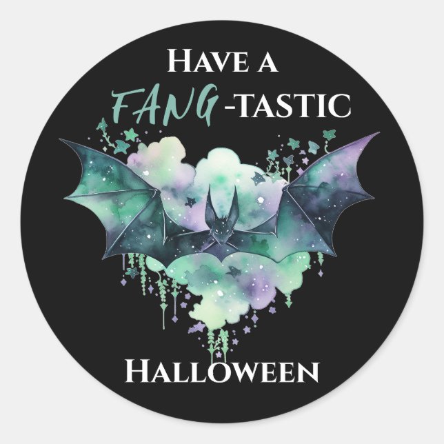 Fang-Tastic Halloween Bat Classic Round Sticker (Front)