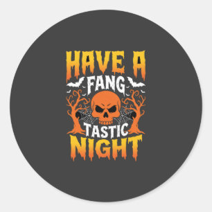 Fang-Tastic Night Halloween Skull and Bats Classic Round Sticker