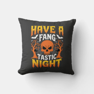 Fang-Tastic Night Halloween Skull and Bats Cushion
