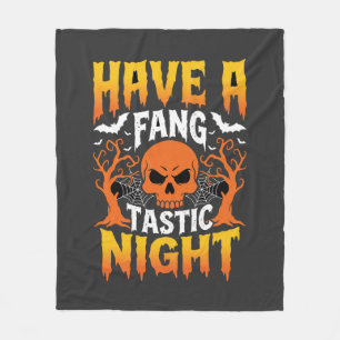 Fang-Tastic Night Halloween Skull and Bats Fleece Blanket