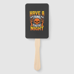 Fang-Tastic Night Halloween Skull and Bats Hand Fan