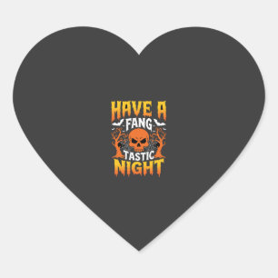 Fang-Tastic Night Halloween Skull and Bats Heart Sticker