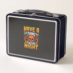 Fang-Tastic Night Halloween Skull and Bats Metal Lunch Box