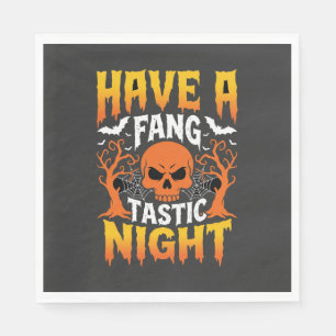 Fang-Tastic Night Halloween Skull and Bats Napkin