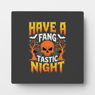 Fang-Tastic Night Halloween Skull and Bats Plaque