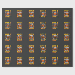 Fang-Tastic Night Halloween Skull and Bats Wrapping Paper