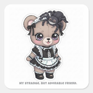 Fanged Maid Bear - Tarantula Topping Kawaii Art Square Sticker