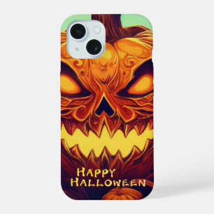 Fanged Pumpkin Candles Glow Halloween Art iPhone 15 Case