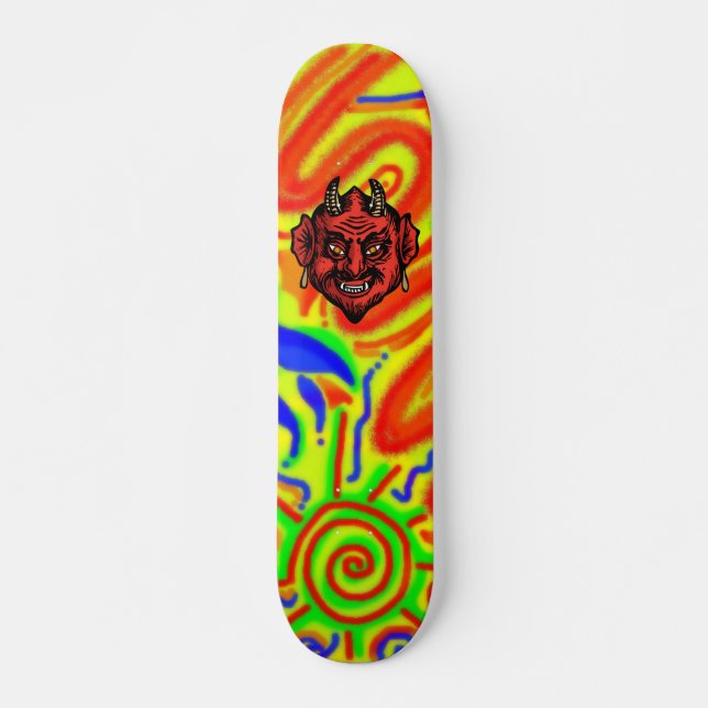 Fanged Red Devil With Horns skateboard (Front)