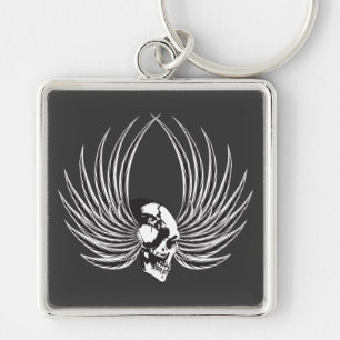 Fanged Skull with Wings Key Ring