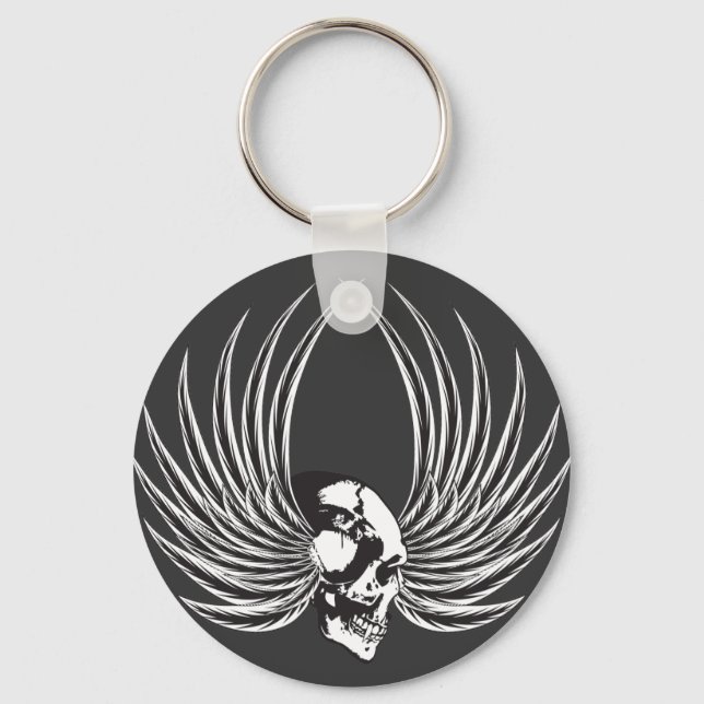 Fanged Skull with Wings Key Ring (Front)