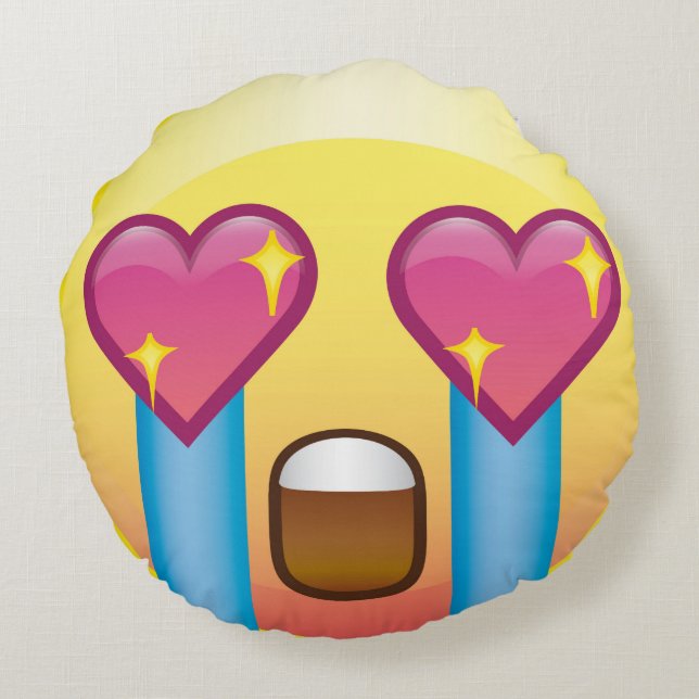 Fangirl Crazy Heart Eyes Sparkle Emoji Postage Round Cushion (Back)