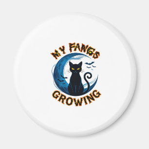 Fangs Growing Halloween Black Cat Blue Moon Bats_1 Magnet