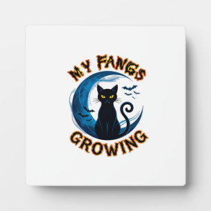 Fangs Growing Halloween Black Cat Blue Moon Bats_1 Plaque
