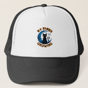 Fangs Growing Halloween Black Cat Blue Moon Bats_1 Trucker Hat