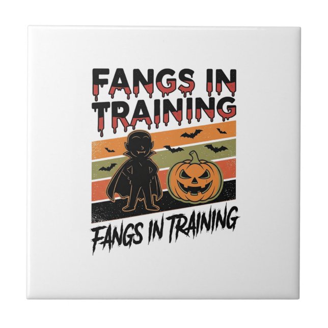 Fangs in Training Funny Vampire Halloween Shirt Ceramic Tile (Front)